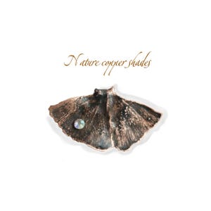 Electroformed Copper Ginkgo Leaf Brooch – Black Patina, Crystal Accent