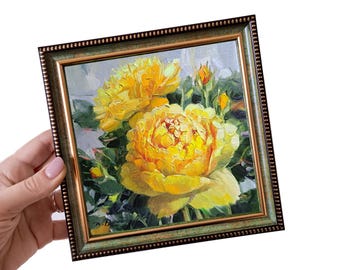 キャンバスに描かれたバラの花の絵画、油絵のオリジナルの花の