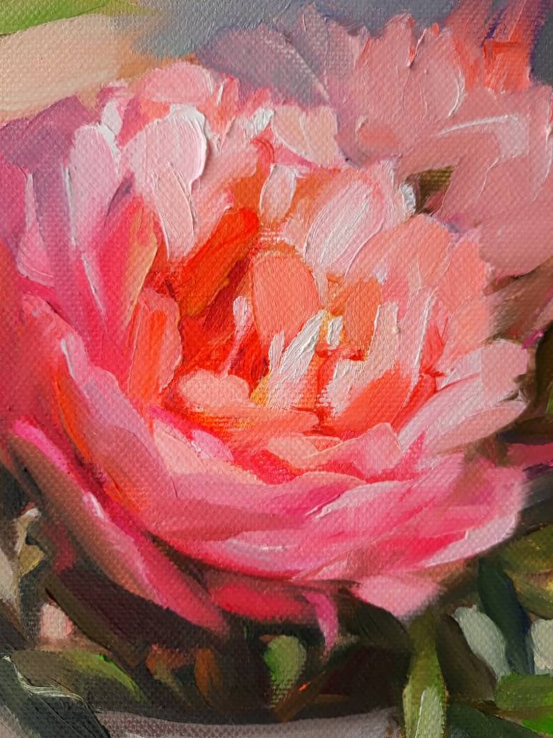 Pink Peonies in Vase Oil Painting Original on Canvas Peony Etsy