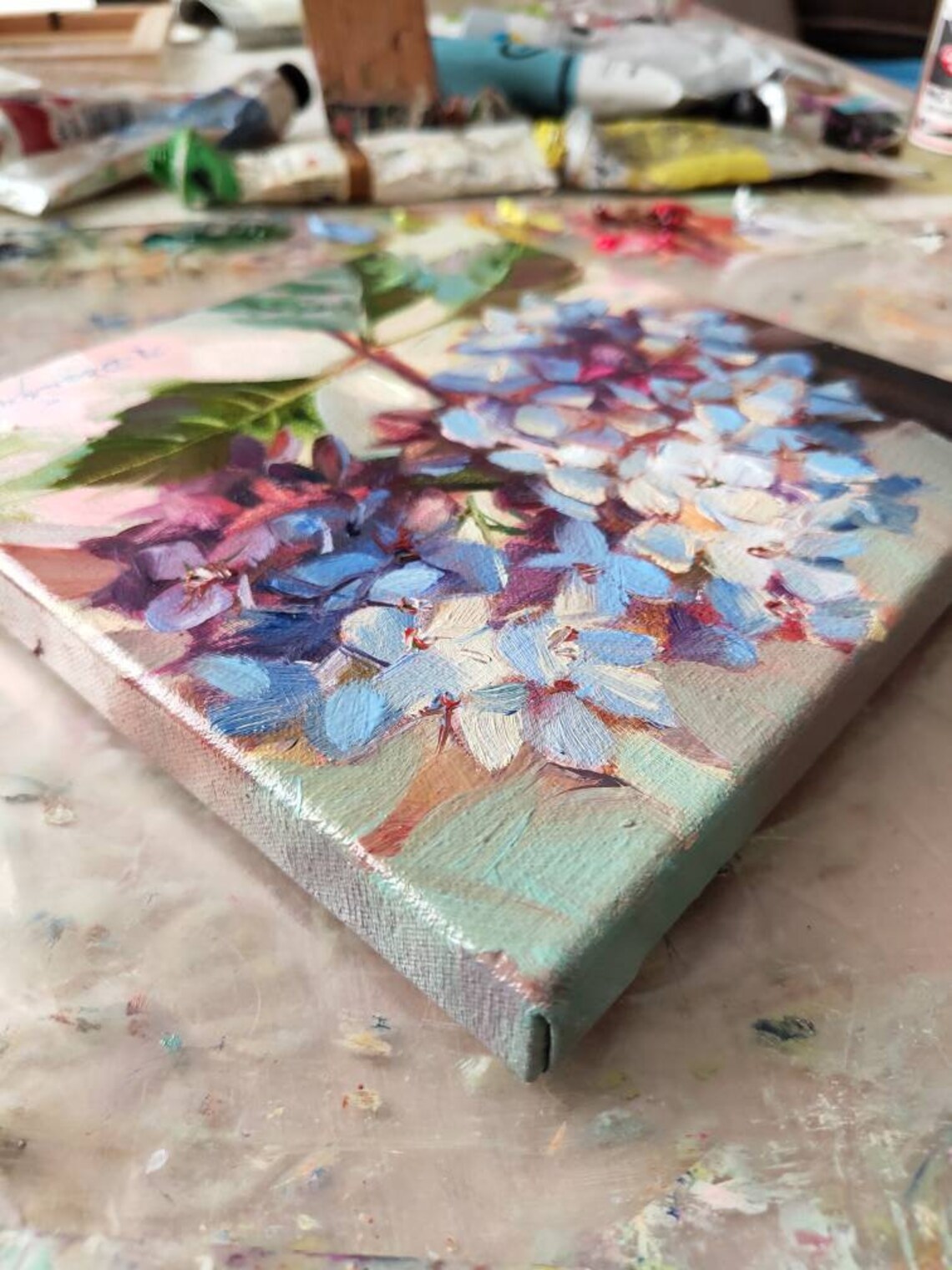 Hydrangea Flower Oil Painting Original, Floral Painting on Canvas ...