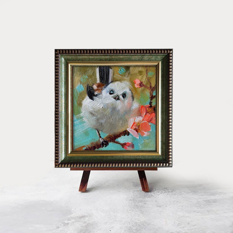 White Bird Oil Painting Small Art Framed Kitchen Wall Decor Etsy