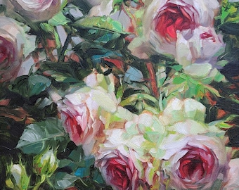 Dipinto ad olio di rosa originale su tela, Arte su tela di fiori rossi