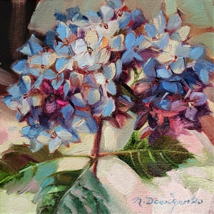 Hydrangea flower oil painting original, Floral painting on canvas, Small painting purple flower, Housewarming Gift for Mom