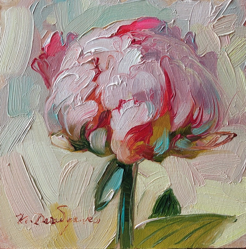 Peony original oil painting framed, Small painting pink flowers, Unique peony wall art, Floral art for women Gift for best friend un frame