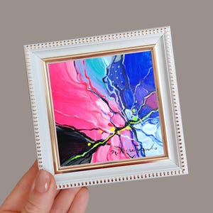 Arte astratta originale in cornice 4x4, piccola arte astratta pittura rosa piccola citazione Wandkunst regalo per la fidanzata