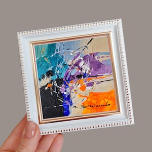 Arte astratta originale in cornice 4x4, piccola arte astratta pittura rosa piccola citazione Wandkunst regalo per la fidanzata