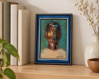 Faceless Black Man Original Oil Painting on Canvas 4x6 in, Abstract Person Portrait Art