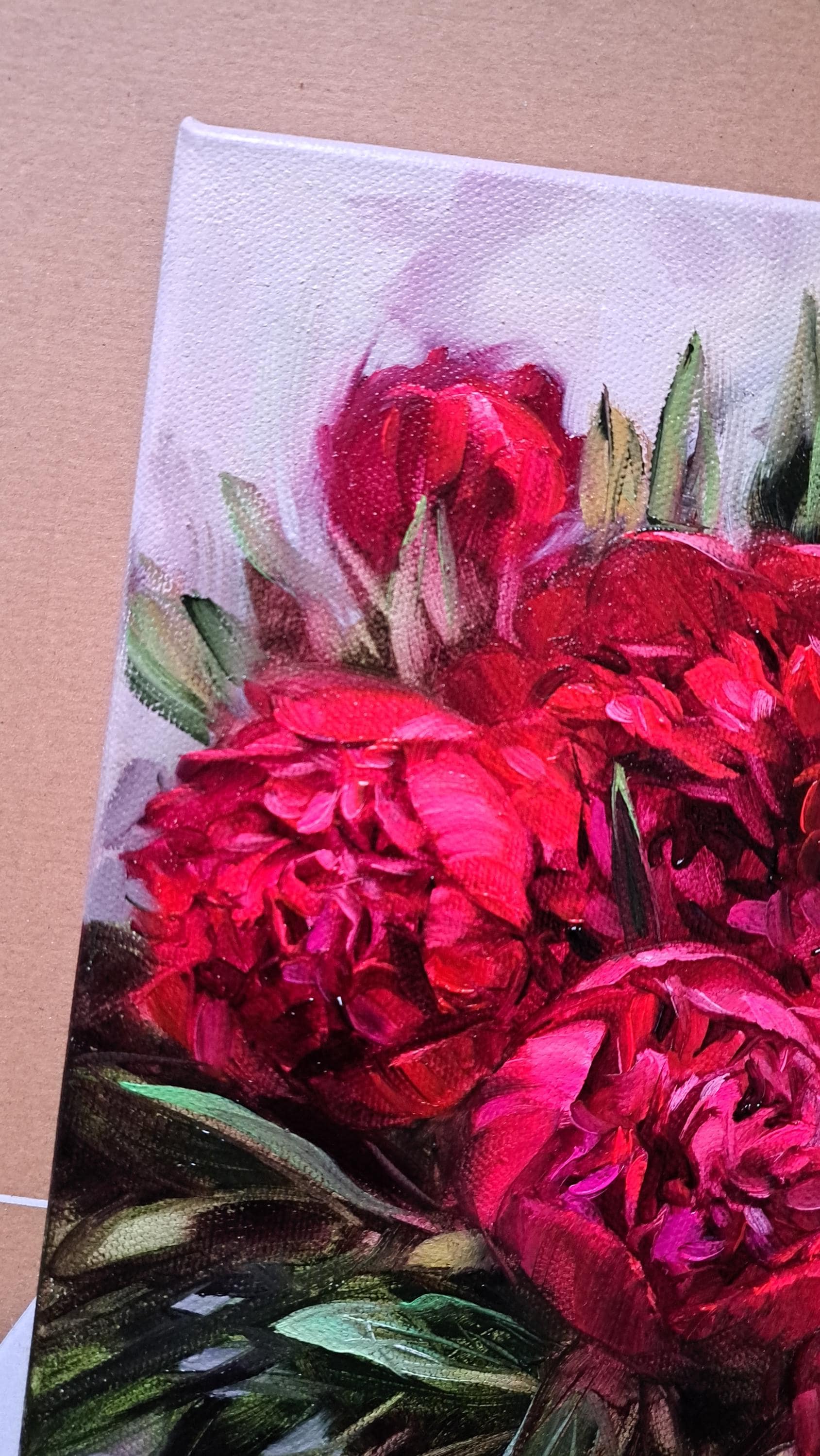 オリジナルの赤い牡丹の油絵、花束の静物画、12x10インチ - Etsy 日本
