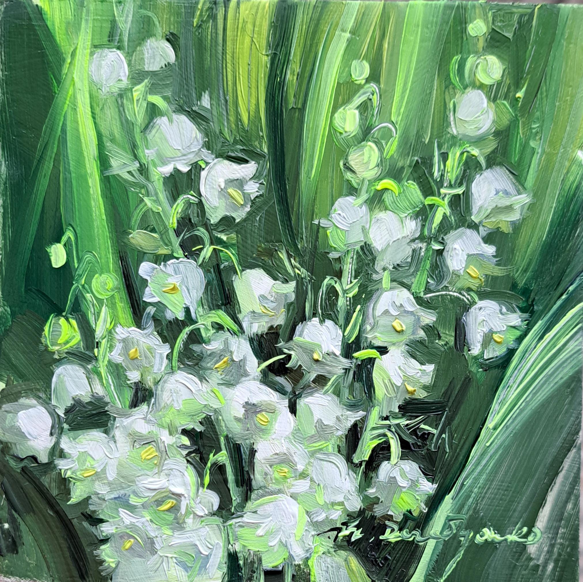 スズランの絵画、誕生花ギフト、小さな額入り花のアート 4 x 4 インチ