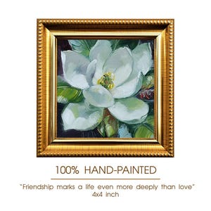 Klein olieverfschilderij origineel ingelijste witte magnoliafoto, unieke magnolia kunst aan de muur, bloemsierkunst olieverfschilderij cadeau voor leraar