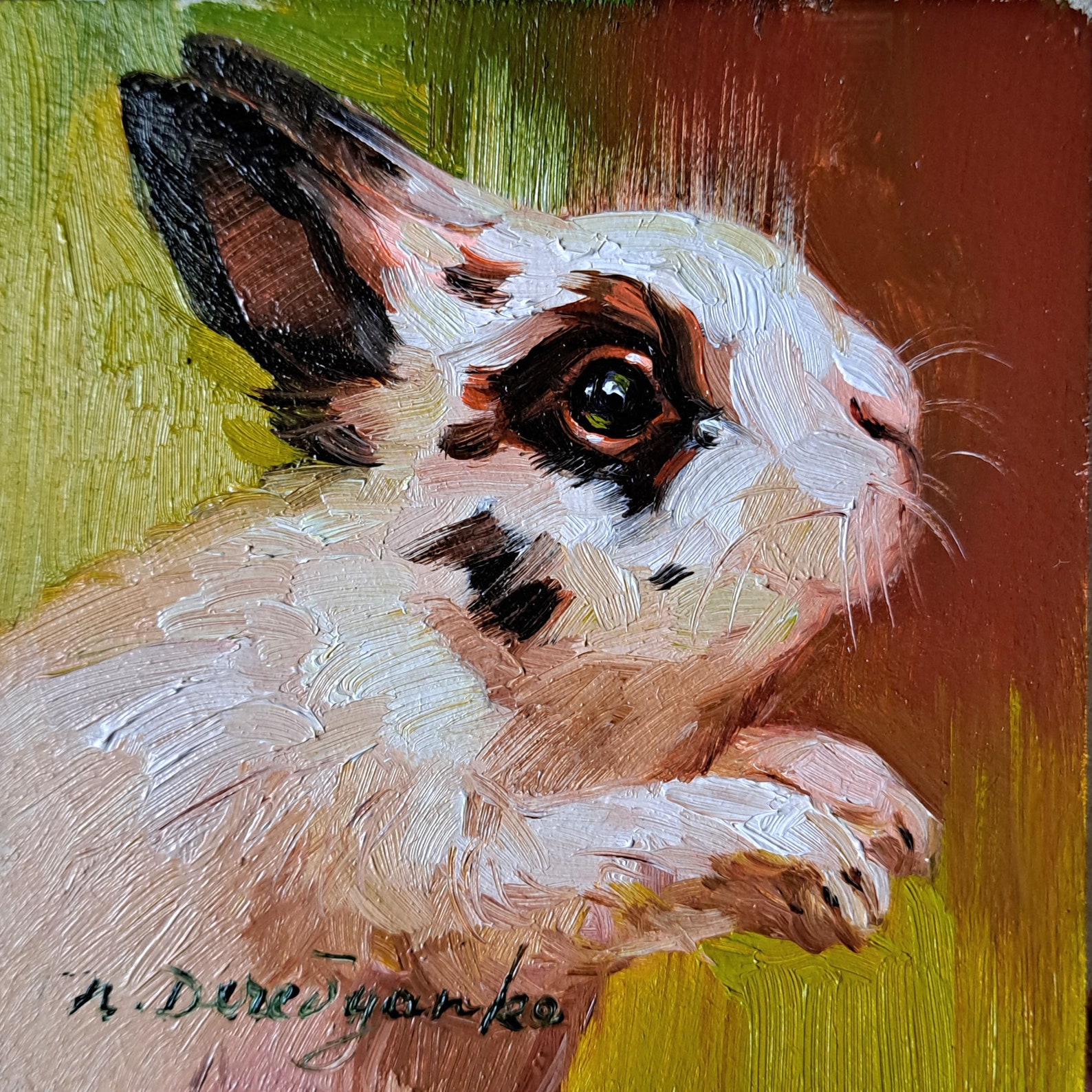 Mzr Rabbit Cute Rabbit Oil Painting Original Framed 4x4, Small Framed Art White ...