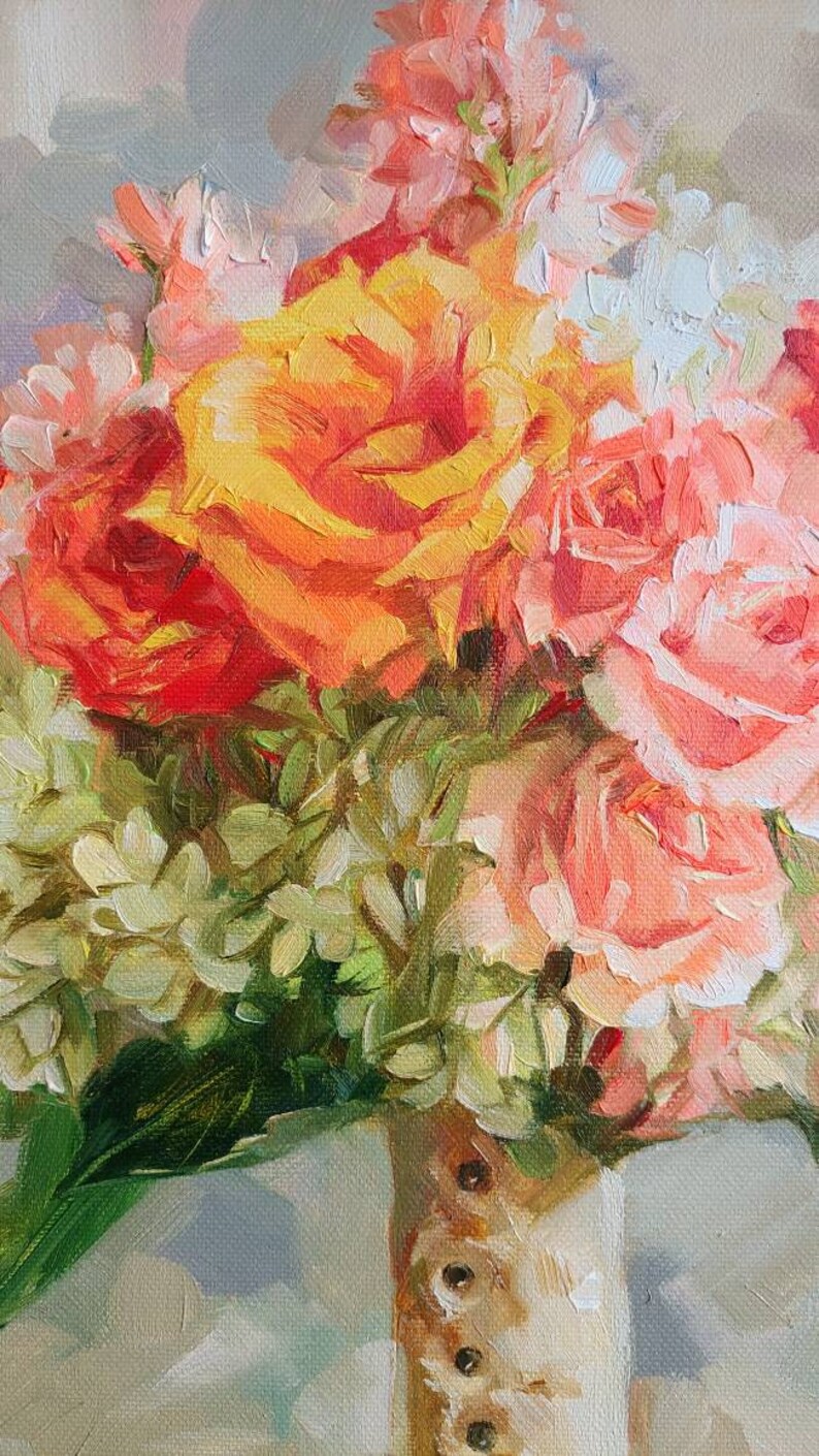 Bridal Bouquet Painting Canvas Original Art Custom Wedding Etsy