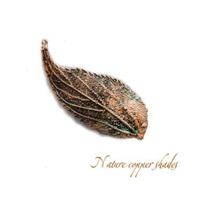 Electroformed Copper Ulmus Leaf Brooch – Natural Boho Jewelry, Black Patina Clasp