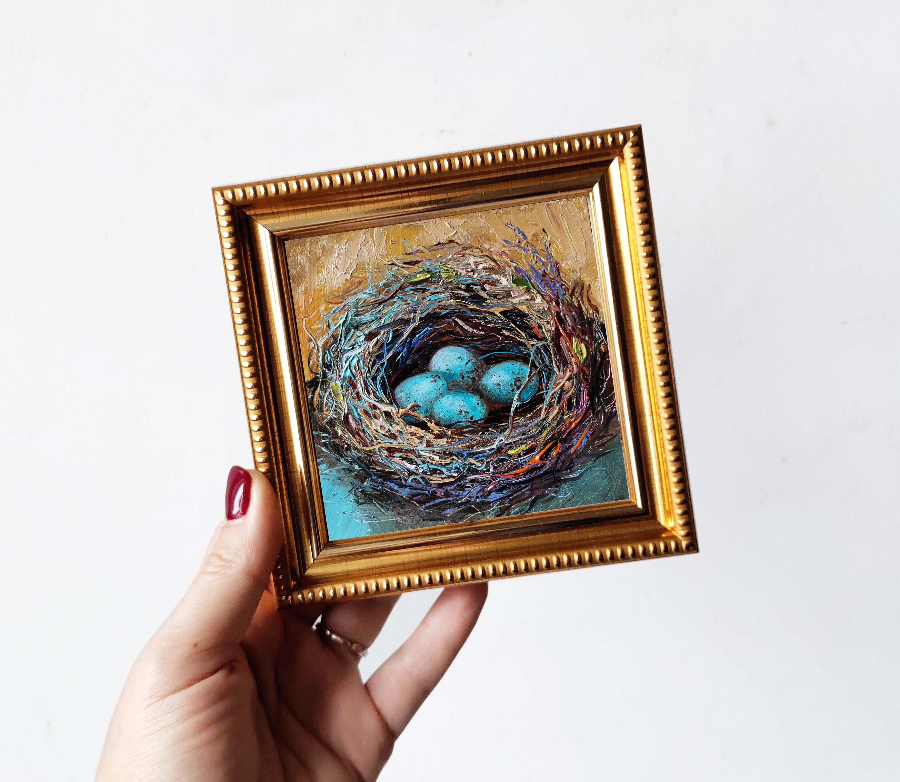 Melody Jane Dolls House Miniature Painting - Robins Picture In Walnut Frame, 1:12 Scale Accessory