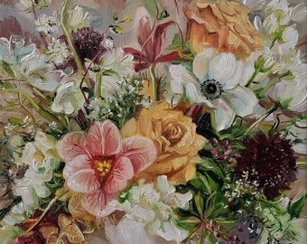 Custom Bridal Bouquet Painting, Floral Oil Painting on Canvas