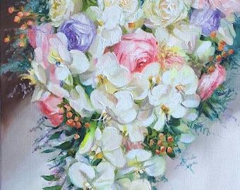 Custom Wedding Bouquet Oil Painting on Canvas, Anniversary Gift