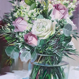 Bridal Bouquet Painting From Photo, Wedding Flowers Portrait Oil ...