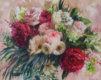 Custom Wedding Bouquet Oil Painting, Anniversary Gift