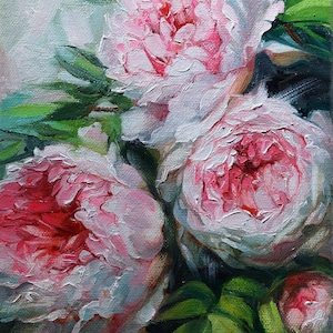 Peony oil painting original, Pink floral wall art, Flowers art canvas painting, Floral painting for Anniversary