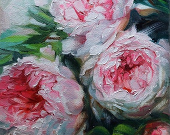 Peony oil painting original, Pink floral wall art, Flowers art canvas painting, Floral painting for Anniversary