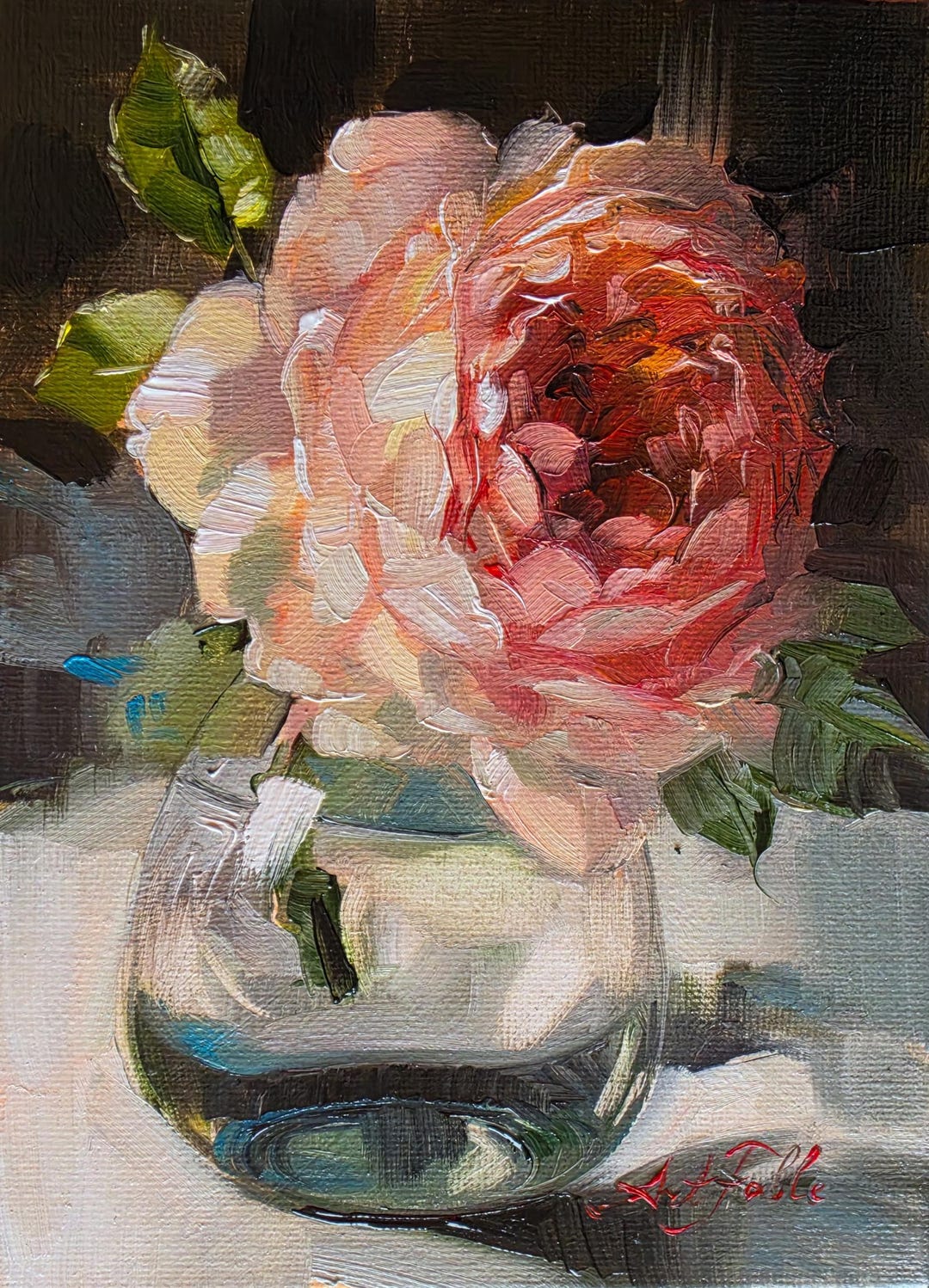 Red Rose Oil Painting, Floral Impressionist Artwork 5x7 Inch - Etsy