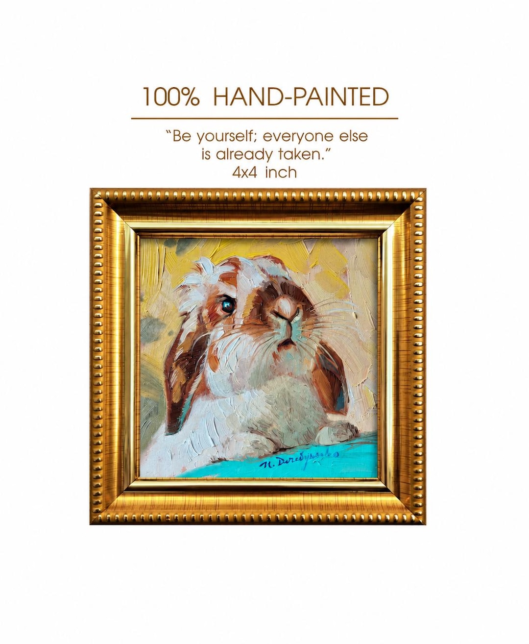 Brown Rabbit Frame Cute Rabbit Oil Painting Original Framed 4x4, Small Framed Art Brown ...