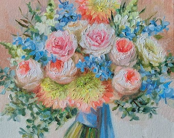 Custom Bridal Bouquet Oil Painting From Photo, Wedding Anniversary Gift