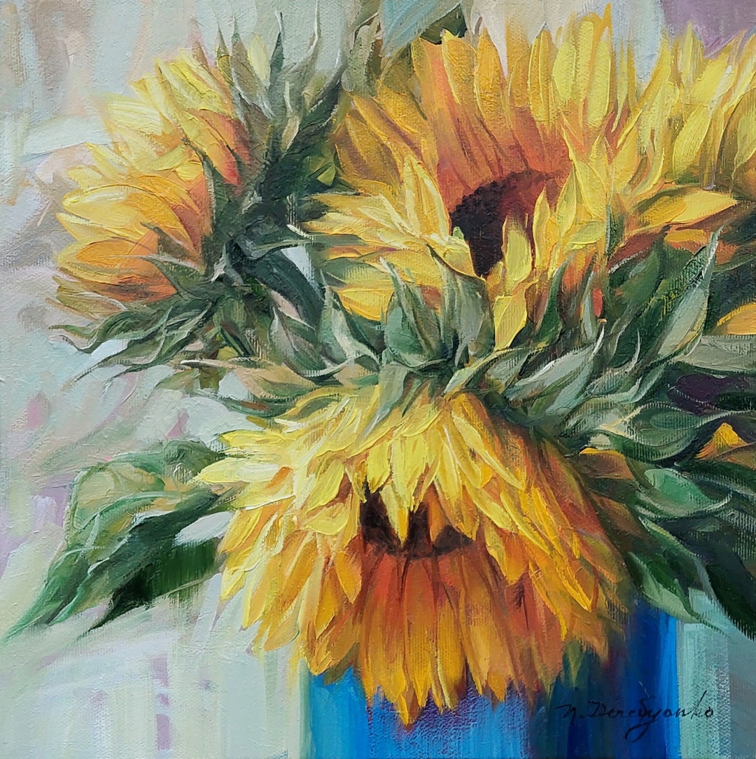 Sunflowers Floral Oil Painting Original 12x12 Inch, Mom Gift From ...