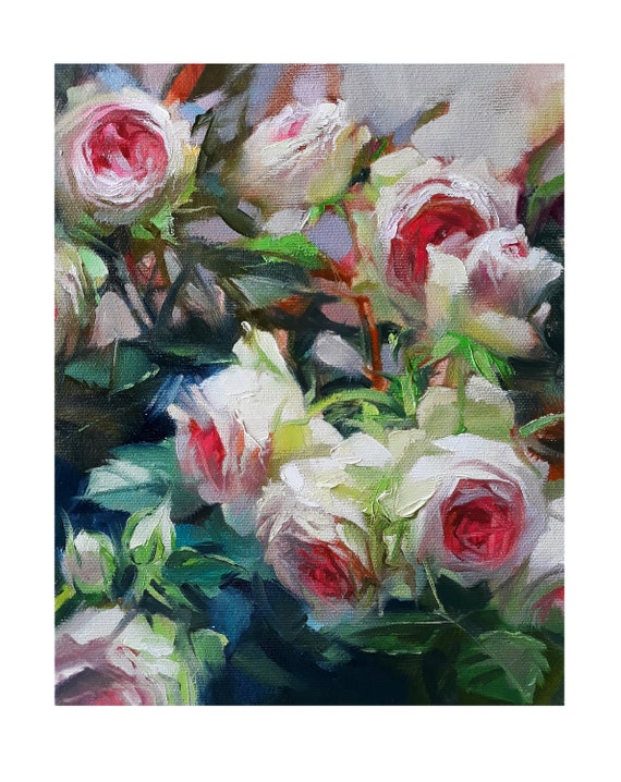 Rose Oil Painting Original on Canvas Red Flowers Canvas Art Etsy