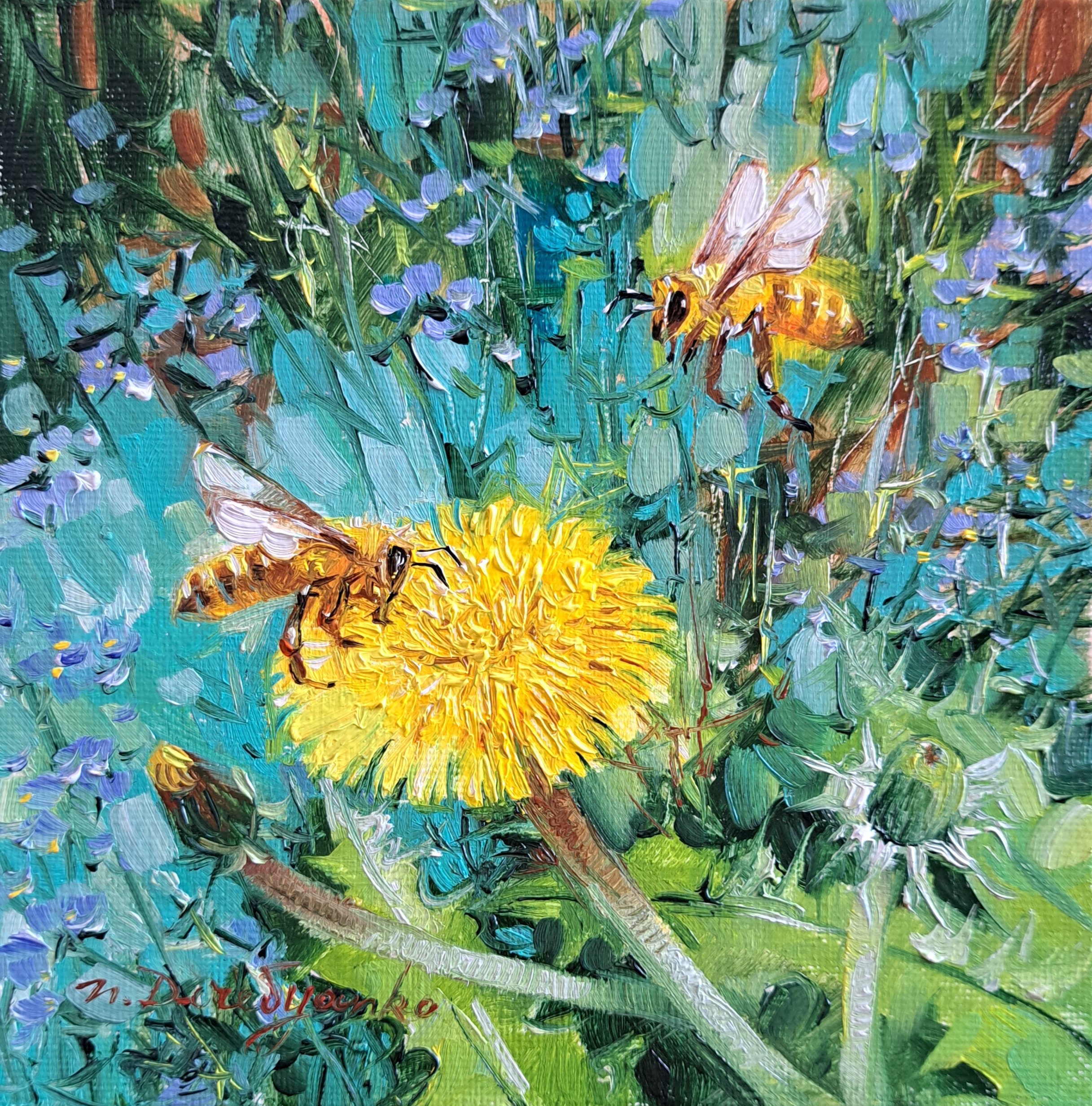 オリジナルの蜂の絵画、額装された花の油絵、記念日の贈り物 - Etsy 日本