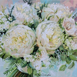 Bridal bouquet painting from photo, Floral oil paintings on canvas original, Custom wedding bouquet painting