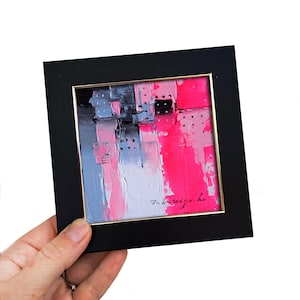 Arte astratta originale in cornice 4x4, piccola arte astratta pittura rosa piccola citazione Wandkunst regalo per la fidanzata