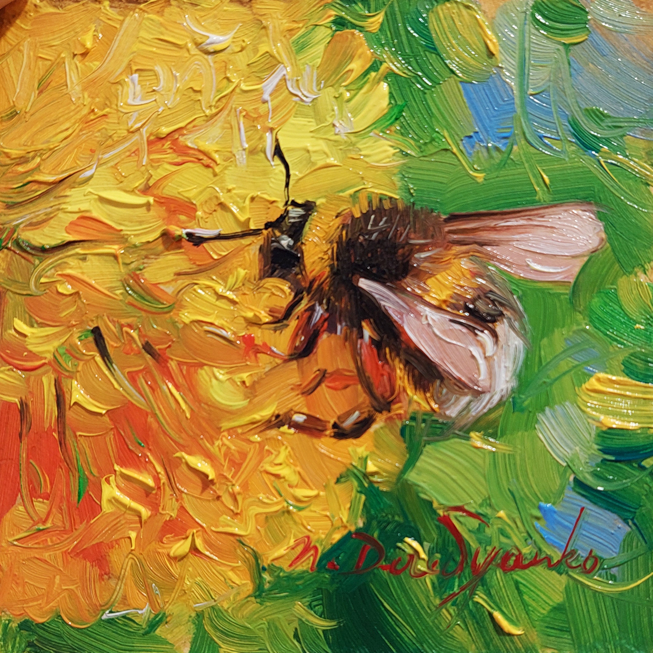 Bumblebee Painting Original 3x3, Bumble Bee Art Tiny Oil Painting ...