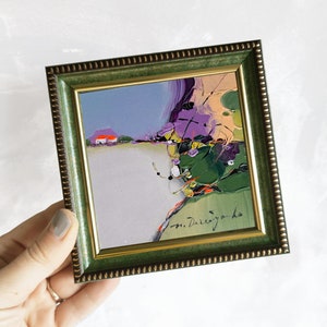 風景アクリル画オリジナルフレーム4x6、抽象風景キャンバス絵画