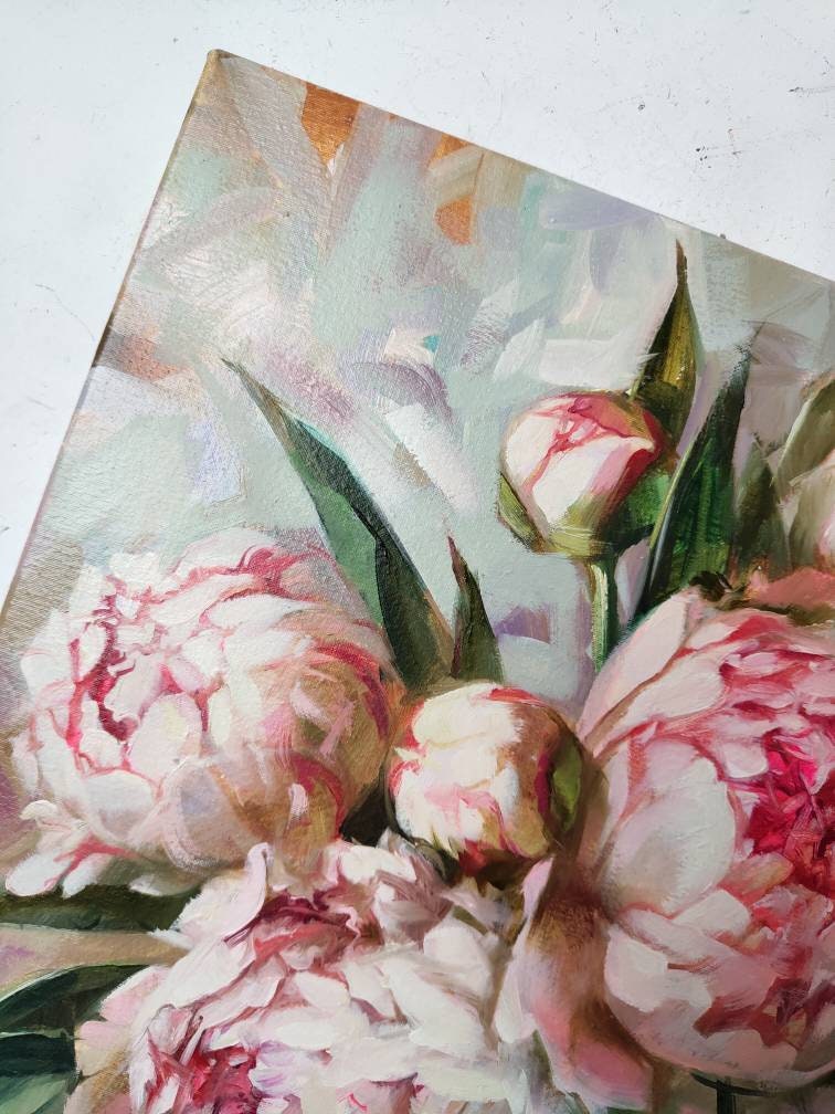 Peony Flowers Oil Painting Original Canvas Art Floral Peony | Etsy