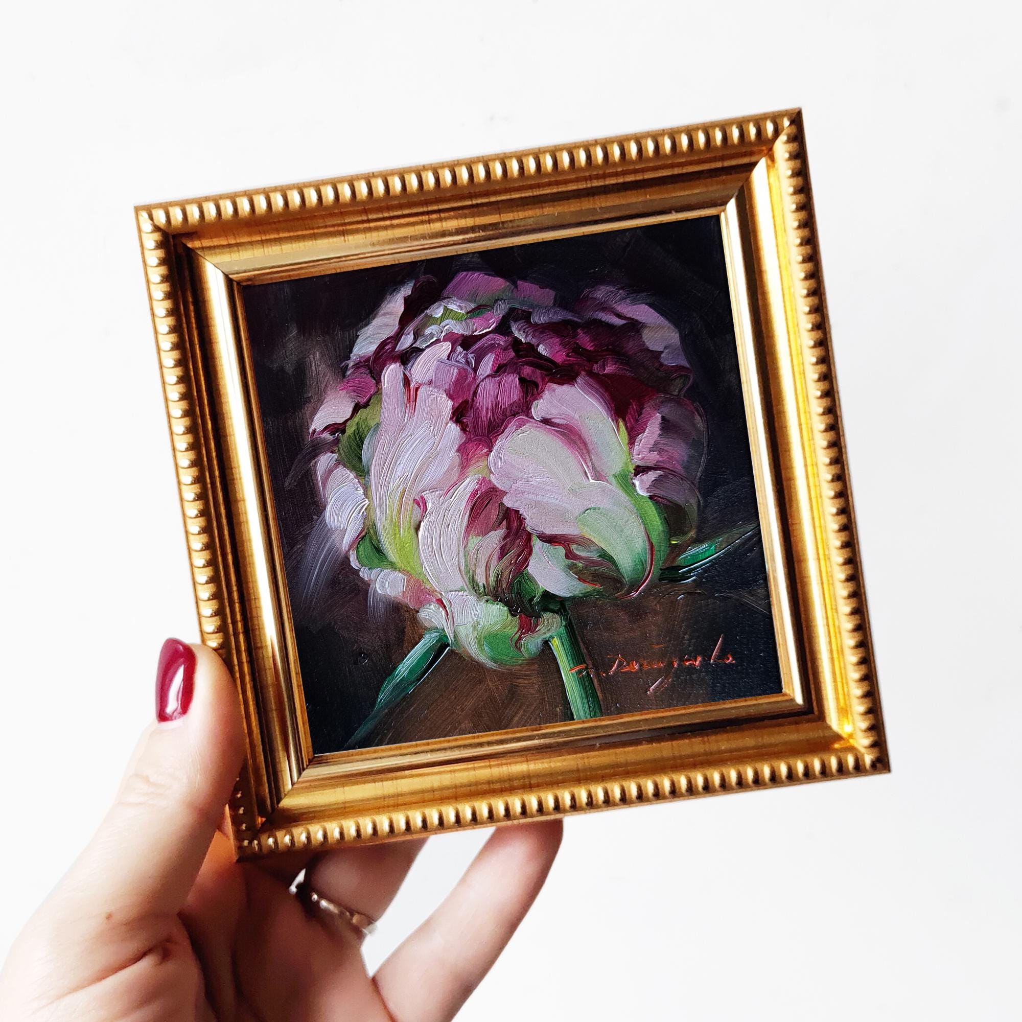 オリジナルの赤い牡丹の油絵、花束の静物画、12x10インチ - Etsy 日本
