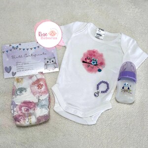 Eulen-Willkommen zu Hause Set, Reborns, Geburtsurkunde, Reborn Duschbox, Neugeborene, Windeln, Eulen, Babykleidung, Babyflasche, magnetische paci