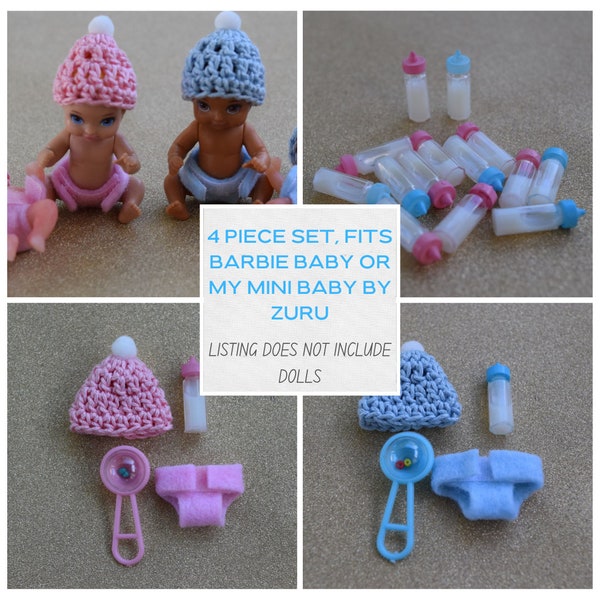 Mon mini bébé, Zuru, bébé Barbie, biberons, accessoires pour micro-poupées, poupées de 3 pouces, poupées de 2,5 pouces, couches pour micro-poupées, miniatures de maisons de poupées, minuscules.