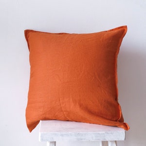 Handmade Burnt Orange Linen Pillow Cover with Flanges
