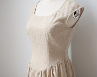 Cinderella-styled Linen Dress in beige color