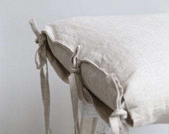 Linen Pillow Covers with ribbons, Handmade Linen Throw Pillows Covers, 18x18 20x20 26x26, Custom Sizes