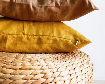 SALE! Mustard Linen Pillow Covers , Sofa Throw Pillows, Handmade Linen Cushion Covers,  Square Throw Pillow cushions 16"x16" 18"x18" 26"x26"