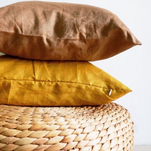 SALE! Mustard Linen Pillow Covers , Sofa Throw Pillows, Handmade Linen Cushion Covers,  Square Throw Pillow cushions 16"x16" 18"x18" 26"x26"