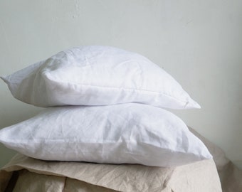 White Washed Linen Pillow Cover, Handmade White Linen Decorative Pillows, White Throw Pillows, Set of 2,4, 18x18, 20x20, 26x26