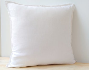 White Linen Throw Pillow Cover with flanges, White Linen Cushion Cover sizes 20x20, 26x26, 18x18 inches