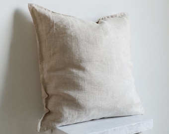 Housse de coussin en lin avec brides, lin de couleur naturelle, non teint Housse de coussin avec brides