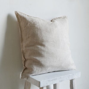Linen Throw Pillow Cover with flanges, Natural Color Linen, Undyed Pillow cover with flanges
