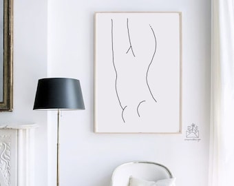 Naked Body Positive Prints, Unique Woman body line drawing, Minimal wall prints, Positive Art home decor, self love