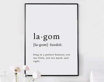 Printable Art, Lagom prints, Hygge, Scandinavian lifestyle prints, Lagom Definition