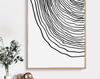 Wood rings sketch, line drawing print,abstract circles, minimal art decor, abstract lines, wood lines, abstract posters, line sketch